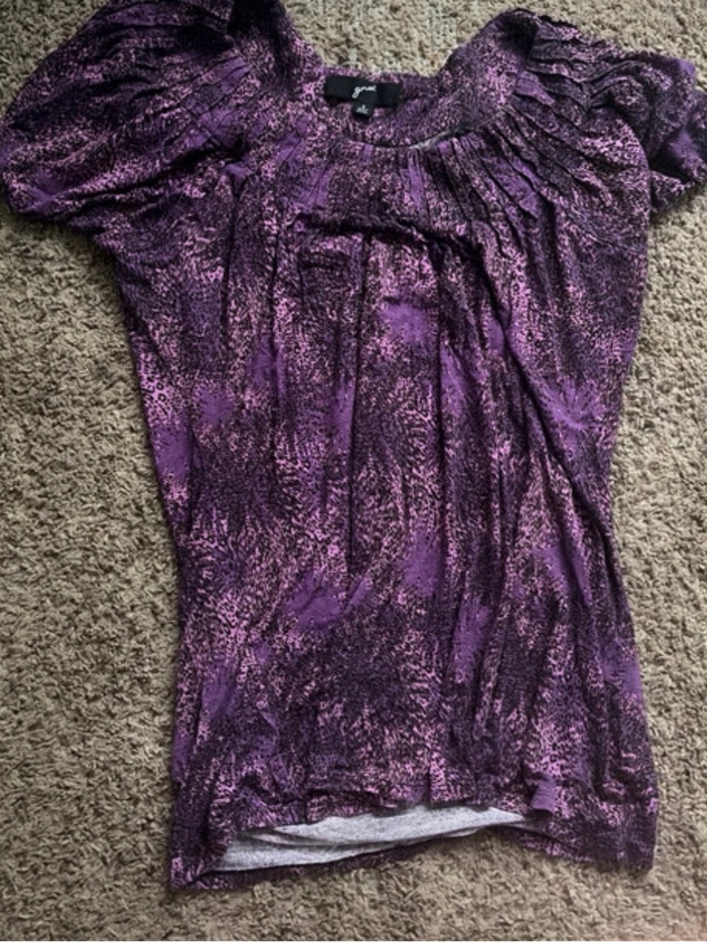 GNW Purple Printed Short-Sleeve Blouse